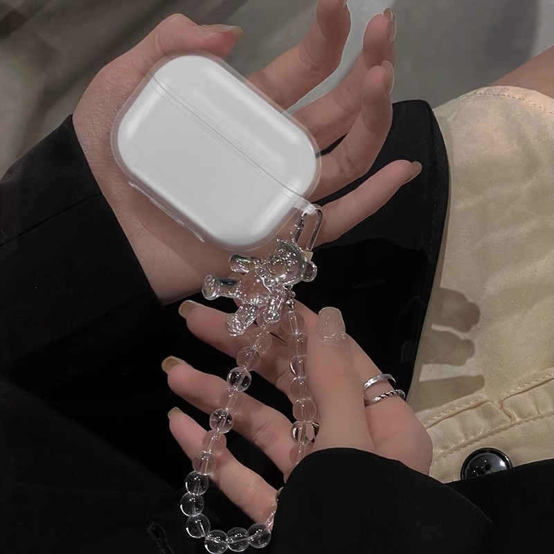 Case Transparan Motif Beruang Lucu Dengan Gantungan Kunci Cover Apple AirPods 1 2 3 Pro 2 2022