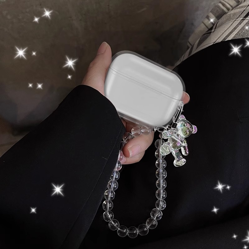 Case Transparan Motif Beruang Lucu Dengan Gantungan Kunci Cover Apple AirPods 1 2 3 Pro 2 2022