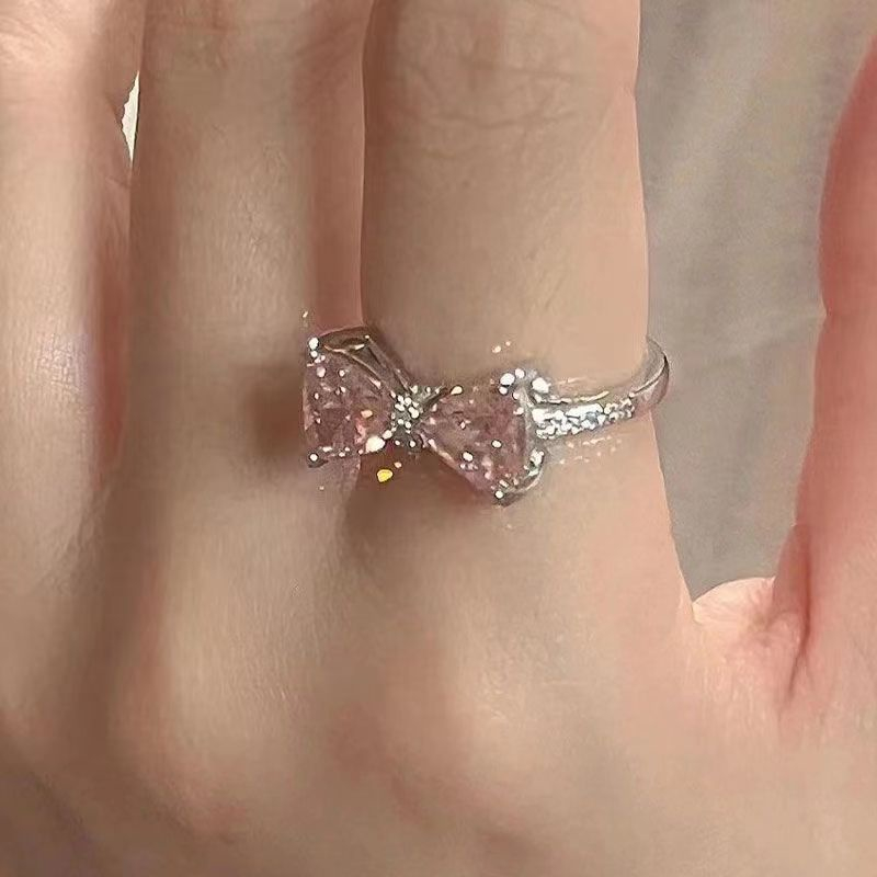 【COD】Elegan Cincin Zirkon Merah Muda Untuk Wanita Perak Untuk Wanita Kupu-Kupu Rings Aksesoris Perhiasan