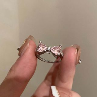 【COD】Elegan Cincin Zirkon Merah Muda Untuk Wanita Perak Untuk Wanita Kupu-Kupu Rings Aksesoris Perhiasan