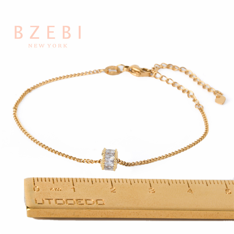 BZEBI Gelang Tangan 18K Stainless Wanita Yara Adjustable Serut Rhodium Wanita Gemma 197b