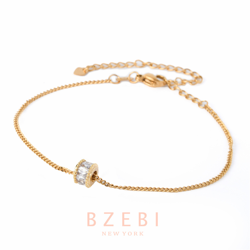 BZEBI Gelang Tangan 18K Stainless Wanita Yara Adjustable Serut Rhodium Wanita Gemma 197b