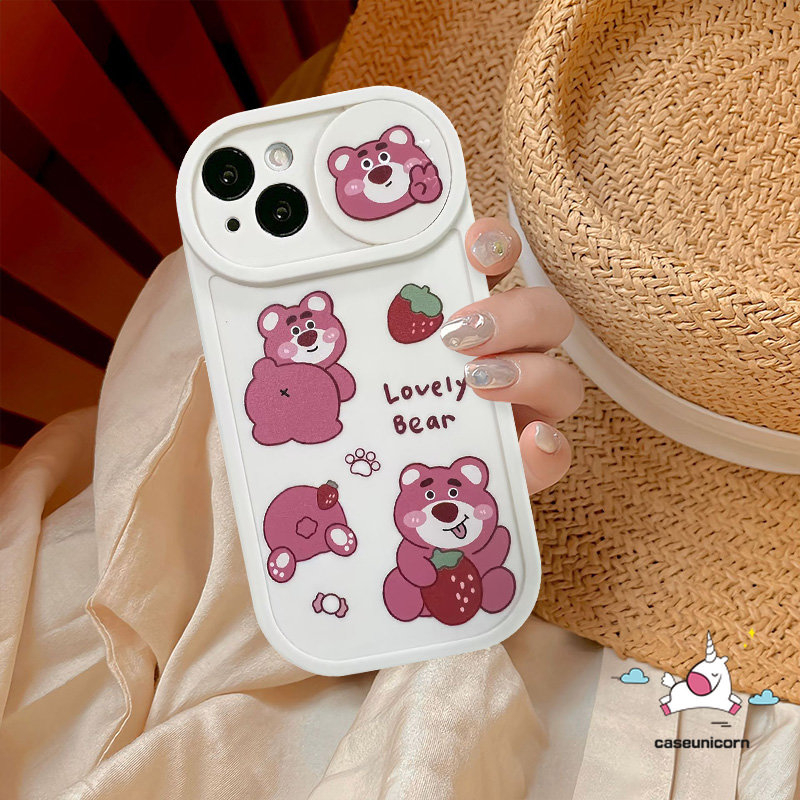 Tarik Dorong Jendela Kamera Perlindungan Casing Ponsel Kompatibel Untuk Iphone 11 13 12 Pro Max 7plus 7 8 Plus Xr X Xs Max Kartun Doraemon Strawberry Bear Winnie The Pooh Manyo Soft Cover