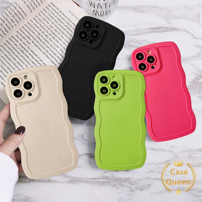 Casing VIVO Y02 Y35 Y15s Y33s Y22s Y21 Y12i Y16 Y15 Y22 Y12 Y75 V23E Y20 V20 Y11 Y11s Y15A Y12s Y17 T1 V21 Y30 Y21s T1X Y91C Y91 Y1s Y55 Penutup Tepi Gelombang Warna Candy Solid Simple