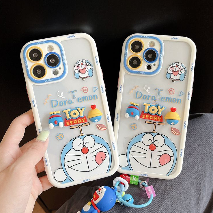 Stereoscopic Doll Puff Doraemon Silicone SoftCase iPhone XR XS Max 11 12 13 14 Pro Max 14 Plus Girl Woman's Fashion Pretty Cute Phone Case