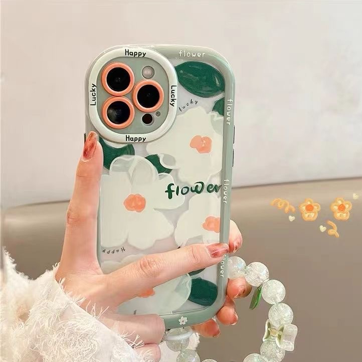 Same style as star Ins Wind Pretty Green Sunflower Soft Case iPhone 11 12 13 14 Pro Max New Puff Casing Apple for women girls Gift