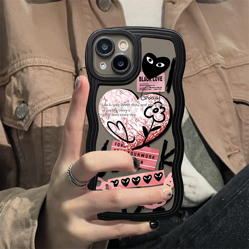 Infinix Hot10 9 10T 8 11 Play 12 Pro Hot 10s 20 20s 11s NFC 10Lite 11s 12i Note 12 G96 8 10Pro 12Pro 12 2023 Smart5 4 6 Plus Comme des Garcons Love Heart Wavy Edge Tpu Sarung Soft Case