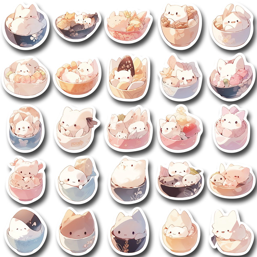 50/100pcs stiker hayati roll es dan sayuran kartun lucu, stiker anti air komputer ponsel