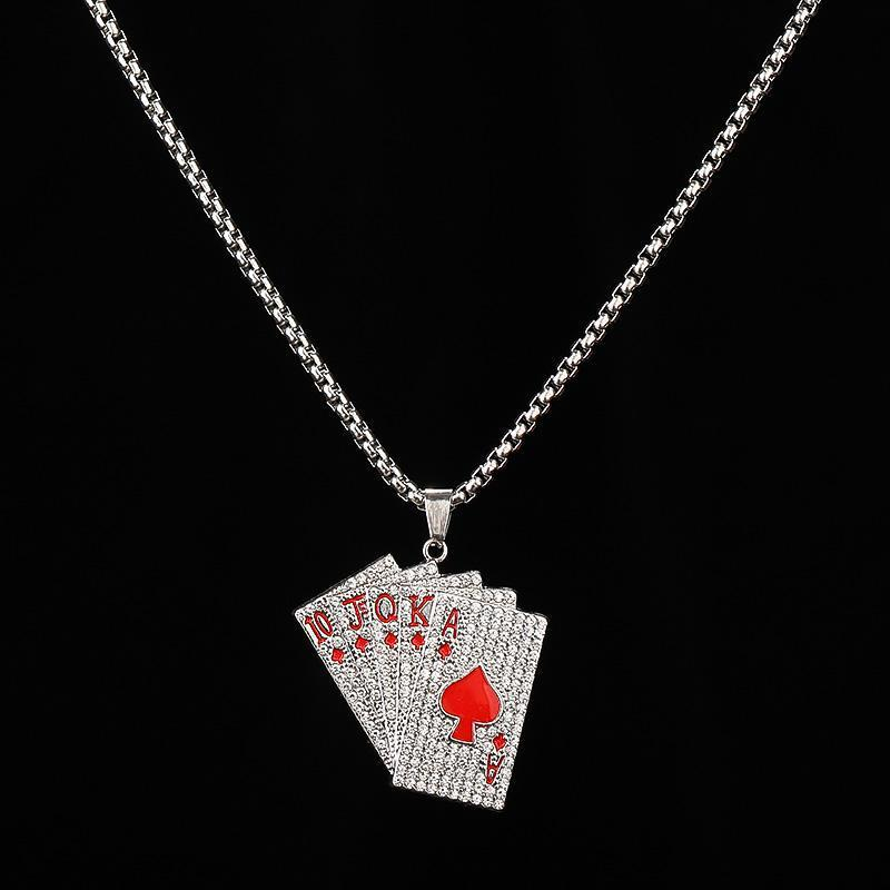 Kalung Liontin Kartu Poker Bahan Stainless Steel Warna Merah Hitam Silver Untuk Pria