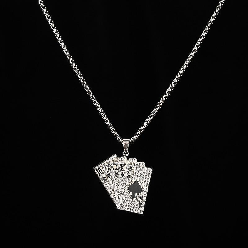 Kalung Liontin Kartu Poker Bahan Stainless Steel Warna Merah Hitam Silver Untuk Pria