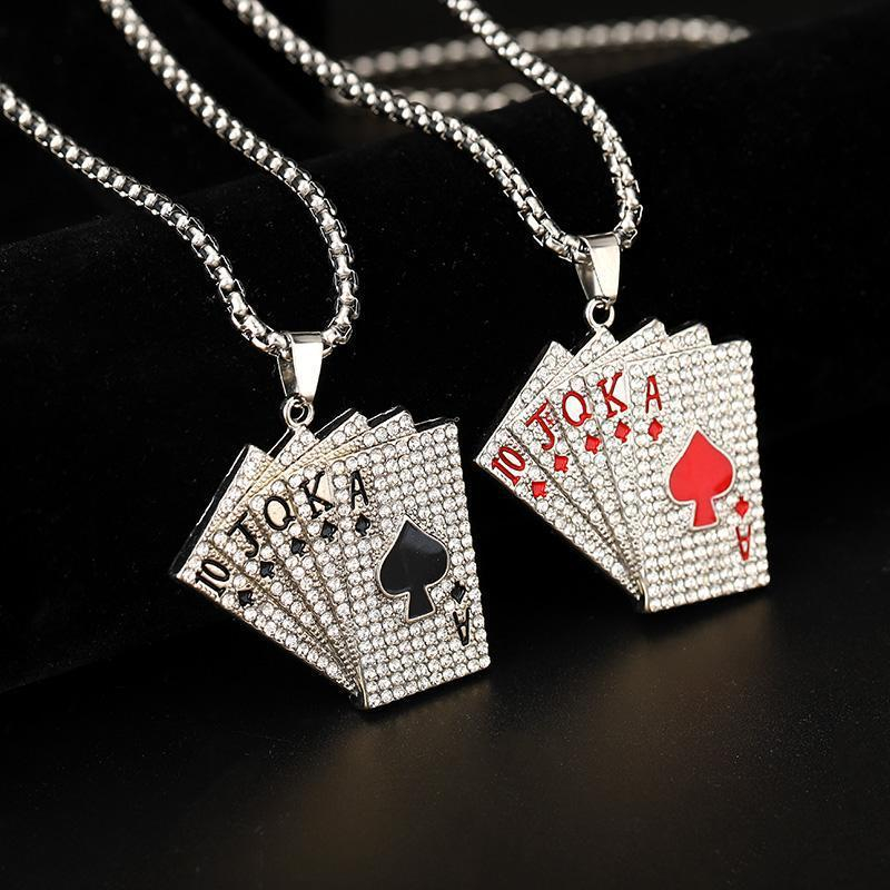 Kalung Liontin Kartu Poker Bahan Stainless Steel Warna Merah Hitam Silver Untuk Pria