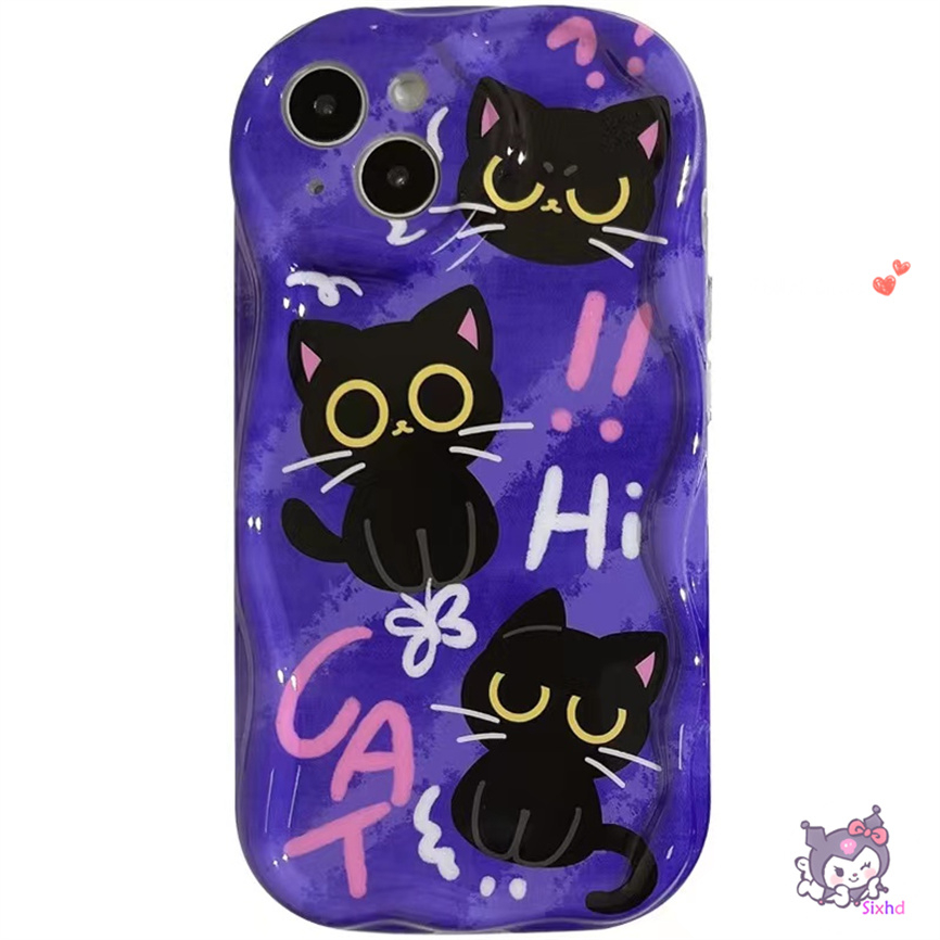 Redmi 12 12C 10C 9T 9C Note 12s 12 11 11s 10s 9s 10Pro Redmi  A2 A1 10 11A 10A 9A Xiaomi 11 Lite 12 Lite Poco X5 X3Pro 3D Curved Edge Wave Glossy Shockproof Kartun Kucing Dengan Bracket Casing Ponsel Soft Cover