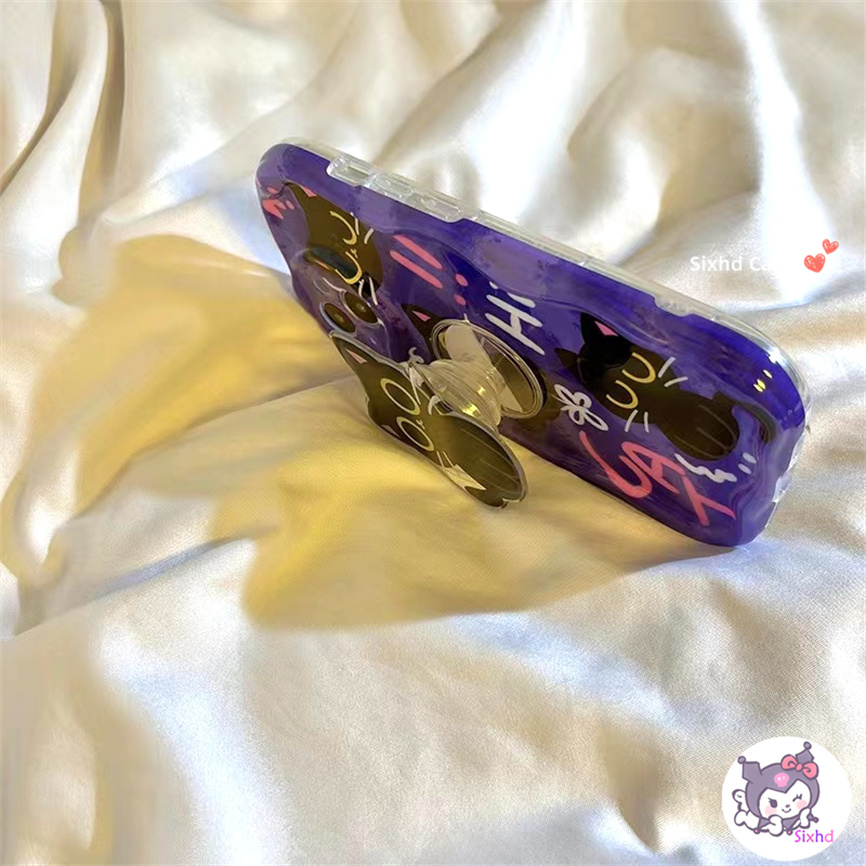 Redmi 12 12C 10C 9T 9C Note 12s 12 11 11s 10s 9s 10Pro Redmi  A2 A1 10 11A 10A 9A Xiaomi 11 Lite 12 Lite Poco X5 X3Pro 3D Curved Edge Wave Glossy Shockproof Kartun Kucing Dengan Bracket Casing Ponsel Soft Cover