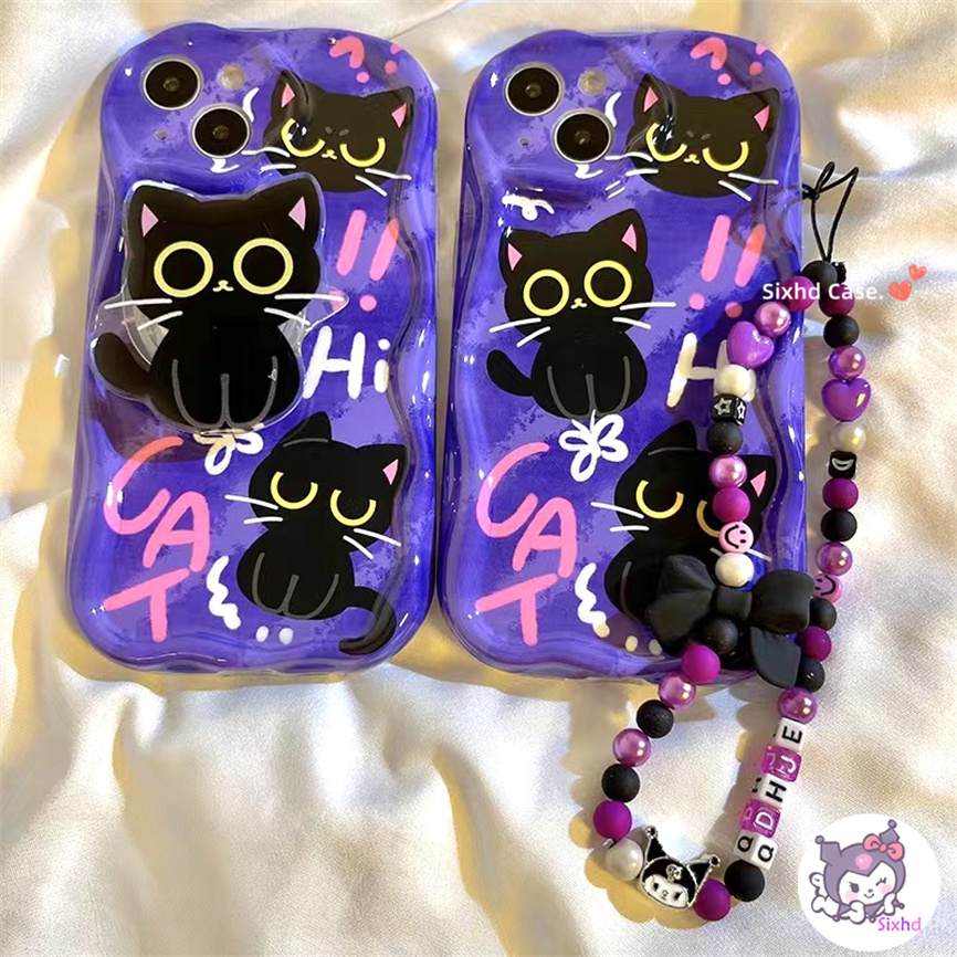 Redmi 12 12C 10C 9T 9C Note 12s 12 11 11s 10s 9s 10Pro Redmi  A2 A1 10 11A 10A 9A Xiaomi 11 Lite 12 Lite Poco X5 X3Pro 3D Curved Edge Wave Glossy Shockproof Kartun Kucing Dengan Bracket Casing Ponsel Soft Cover