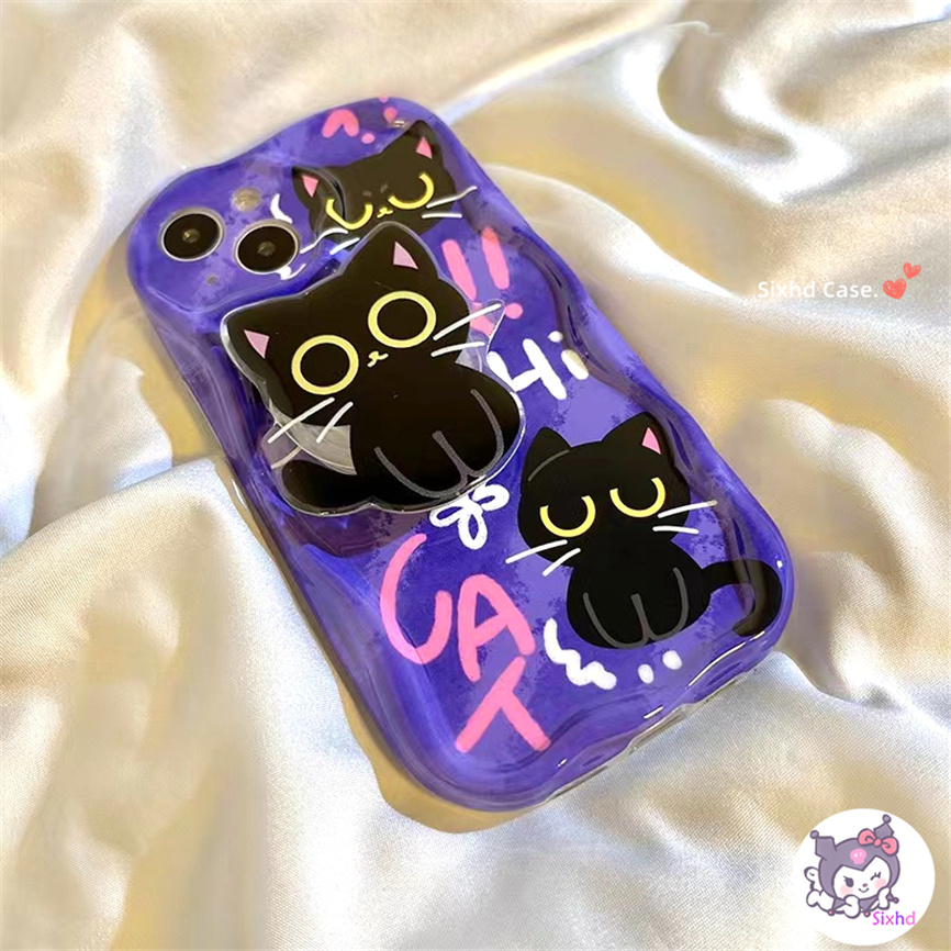 Redmi 12 12C 10C 9T 9C Note 12s 12 11 11s 10s 9s 10Pro Redmi  A2 A1 10 11A 10A 9A Xiaomi 11 Lite 12 Lite Poco X5 X3Pro 3D Curved Edge Wave Glossy Shockproof Kartun Kucing Dengan Bracket Casing Ponsel Soft Cover