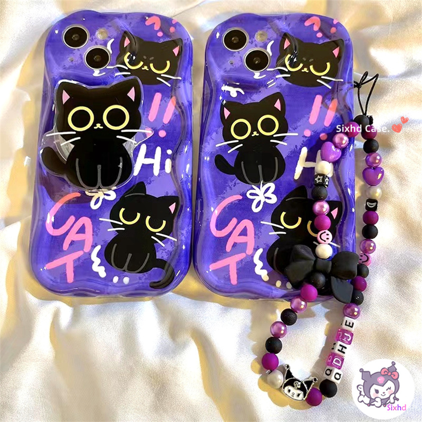 Redmi 12 12C 10C 9T 9C Note 12s 12 11 11s 10s 9s 10Pro Redmi  A2 A1 10 11A 10A 9A Xiaomi 11 Lite 12 Lite Poco X5 X3Pro 3D Curved Edge Wave Glossy Shockproof Kartun Kucing Dengan Bracket Casing Ponsel Soft Cover