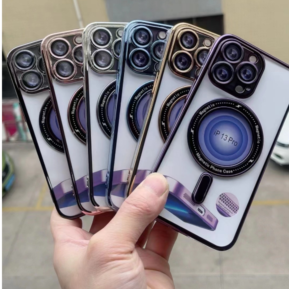 Mewah 6D transparan elektroplating iPhone soft Case cocok untuk Apple iPhone 11 12 13 14 pro Max 14Plus Shockproof Non Yellowing Silicone Magnetic iPhone Case