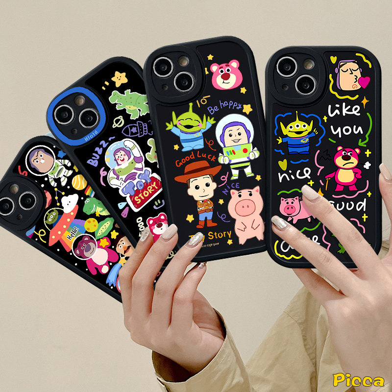 Kartun Toy Story Cute Strawberry Bear Manyo Pig Phone Case Kompatibel Untuk iPhone 7Plus 8Plus XR 11 13 14 12 Pro Max X XS Max 7 8 6 6s plus SE 2020 Lembut Tpu Shockproof Back Cover