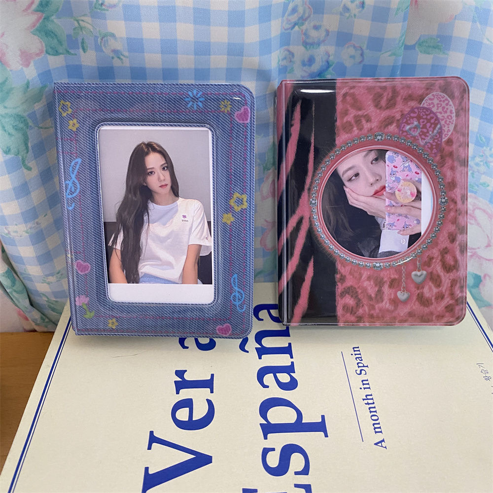 Y2k Album Foto Retro 3Inch 40slot PVC Denim Leopard Tempat Penyimpanan Kartu Kpop Idol Photocard Pelindung Buku Kolek Mini