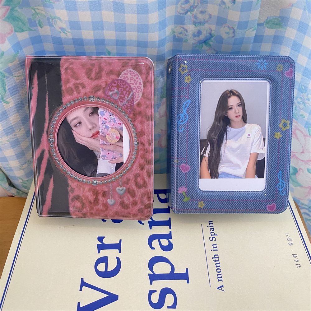 Y2k Album Foto Retro 3Inch 40slot PVC Denim Leopard Tempat Penyimpanan Kartu Kpop Idol Photocard Pelindung Buku Kolek Mini