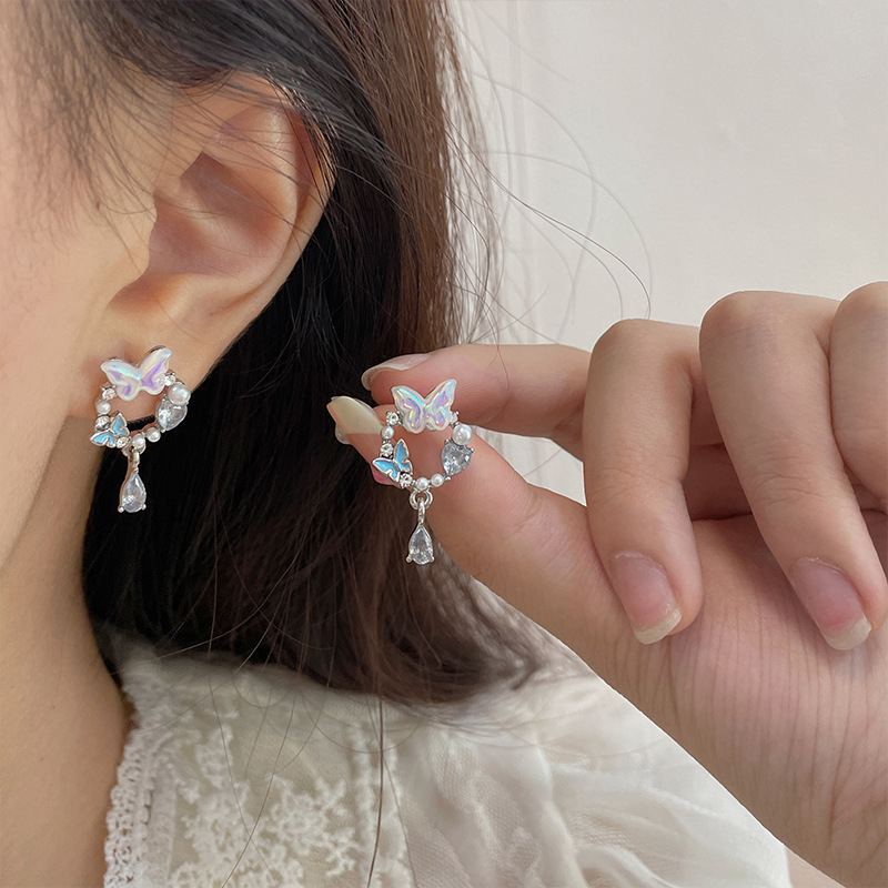 Set Bunga Zirkonium Anting Mutiara Untuk Aksesoris Perhiasan Wanita Studi Telinga fashion Edisi Korea Acara Penting