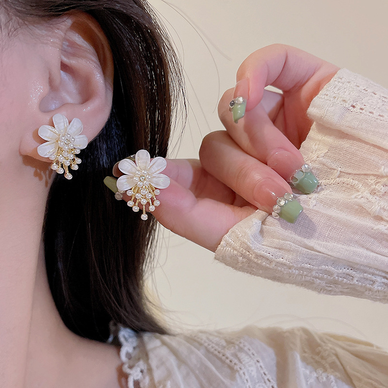 Set Bunga Zirkonium Anting Mutiara Untuk Aksesoris Perhiasan Wanita Studi Telinga fashion Edisi Korea Acara Penting