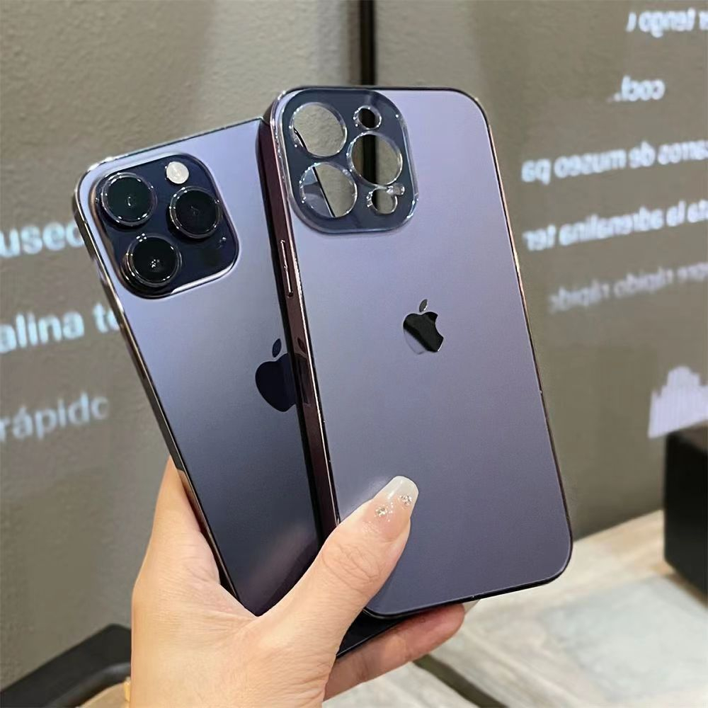 IPHONE Casing Lensa Kaca Frosted Matte Mewah Untuk Iphone14 11 13 12 Pro Max 14Plus Plating Edge Casing Hard PC