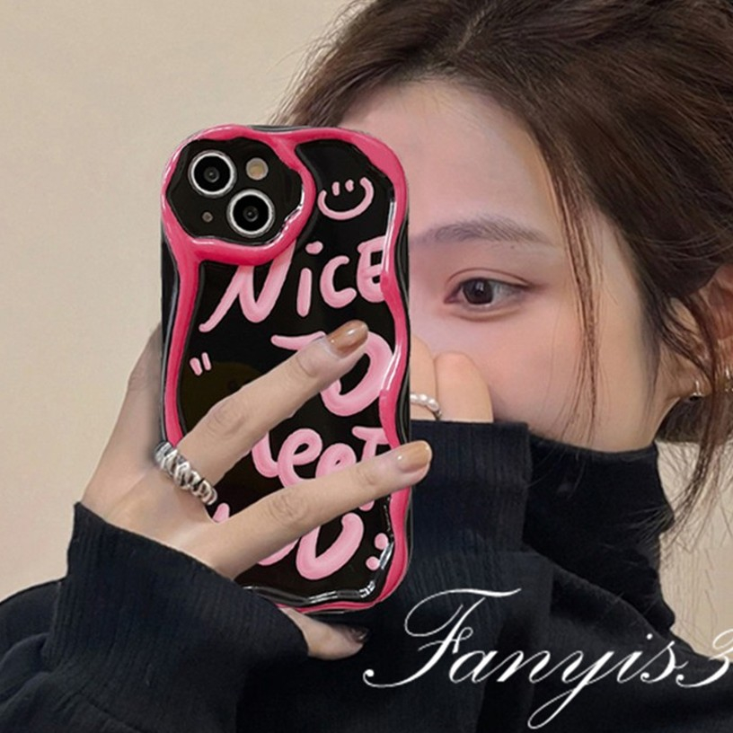 Redmi 12C A1 10C 10 10A 9 9A 9C 9T Note 12 12s 11s 10s 11 10 9s 9 Pro Xiaomi Poco X3 X3NFC X3Pro 12 11 Lite Pink Huruf Inggris Wavy Curved Edge Phone Case TPU Soft Cover