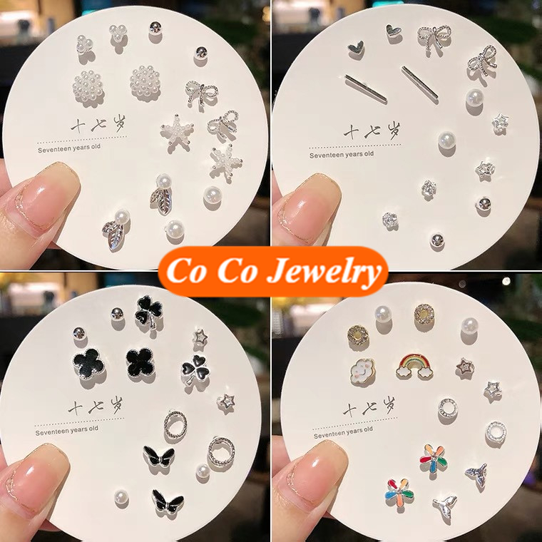 Set Perhiasan Anting Stud S925 Silver Needle Gaya Korea Untuk Wanita