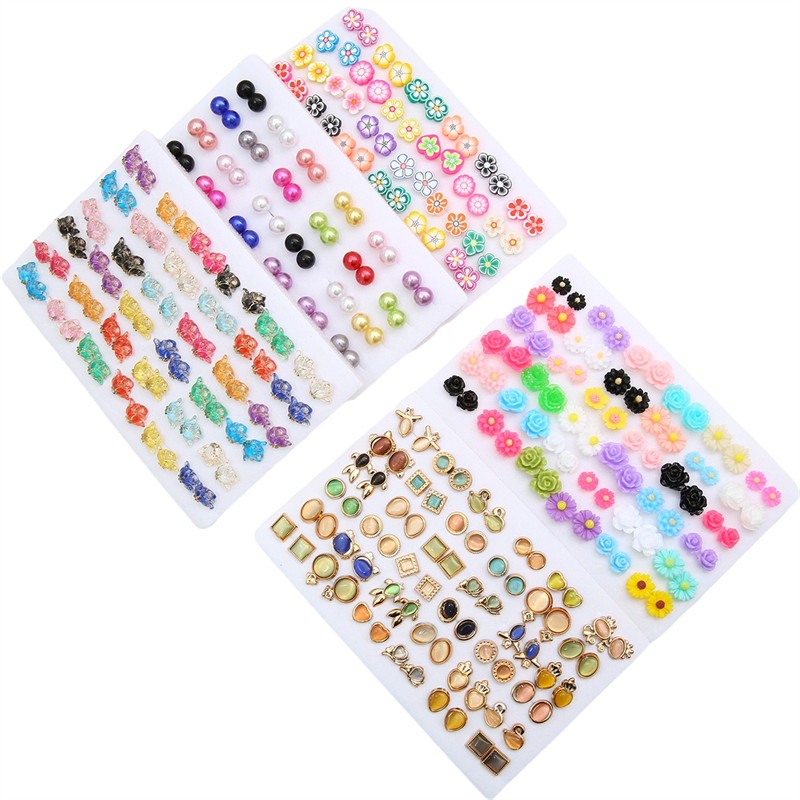 36pasang /pack Gaya Campur Retro Mutiara Kupu-Kupu Drip Minyak Lembut Tembikar Anting Stud Fashion Korea Imitasi Mata Kucing Anting set Untuk Wanita Gadis Fashion Perhiasan Hadiah