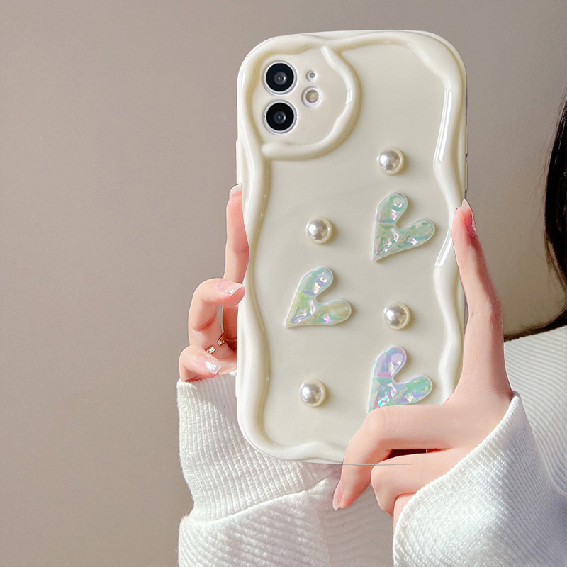 Redmi 12C A1 10C 10 10A 9 9A 9C 9T Note 12 12s 11s 10s 11 10 9s 9 Pro Xiaomi Poco X3 X3NFC X3Pro 12 11 Lite Handmade 3D Pearl Love Heart Phone Case Lembut Sarung Pelindung