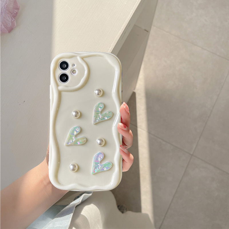 Redmi 12C A1 10C 10 10A 9 9A 9C 9T Note 12 12s 11s 10s 11 10 9s 9 Pro Xiaomi Poco X3 X3NFC X3Pro 12 11 Lite Handmade 3D Pearl Love Heart Phone Case Lembut Sarung Pelindung