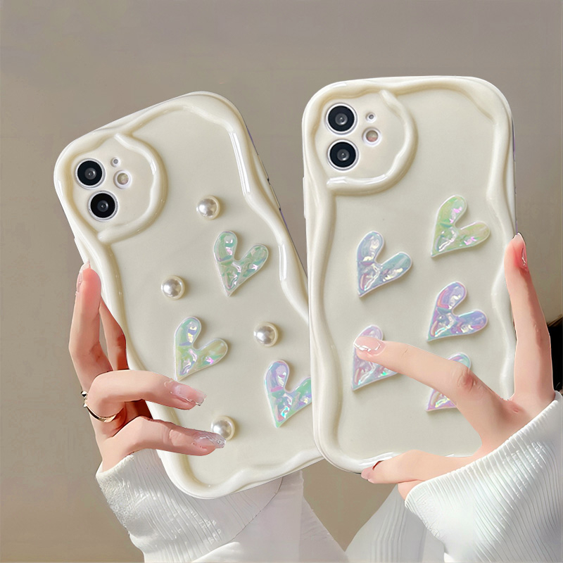 Samsung A34 A14 A04 A54 A04s A04E A24 A23 A13 A03 A52 A52s A03s A02s A12 A22 A51 A32 A50 A30s A50s Handmade 3D Pearl Love Heart Phone Case Lembut Pelindung Cover