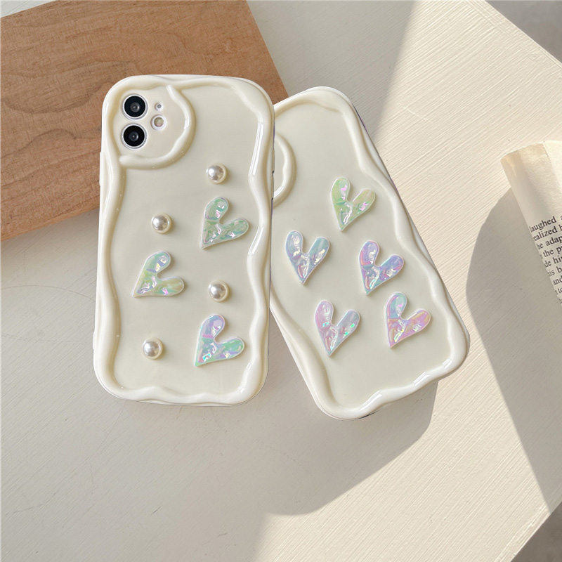 Samsung A34 A14 A04 A54 A04s A04E A24 A23 A13 A03 A52 A52s A03s A02s A12 A22 A51 A32 A50 A30s A50s Handmade 3D Pearl Love Heart Phone Case Lembut Pelindung Cover
