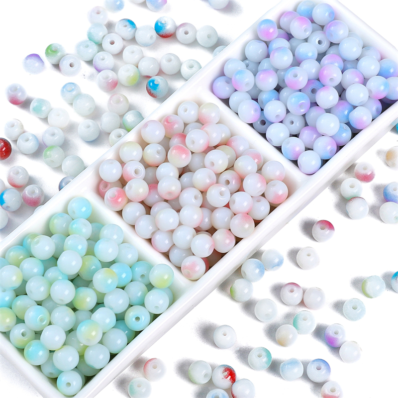 50pcs Porselen Keramik AB Warna Manik-Manik Kaca Protein Bulat Longgar Spacer Beads DIY Gelang Anting Charms Kalung Beads Untuk Membuat Perhiasan