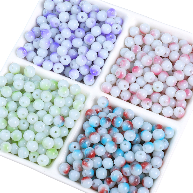 50pcs Porselen Keramik AB Warna Manik-Manik Kaca Protein Bulat Longgar Spacer Beads DIY Gelang Anting Charms Kalung Beads Untuk Membuat Perhiasan