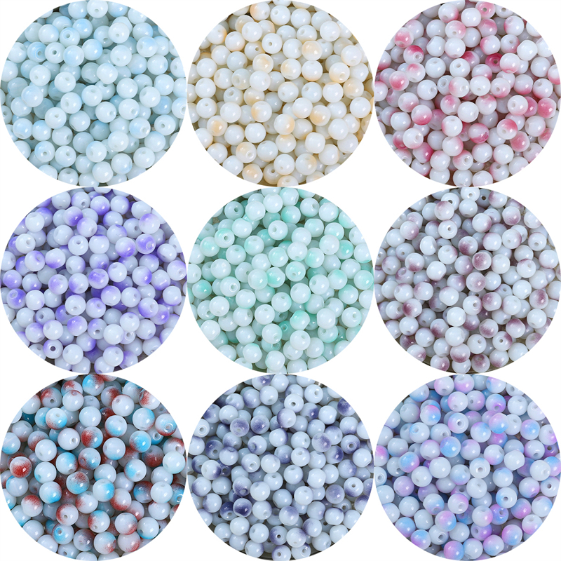 50pcs Porselen Keramik AB Warna Manik-Manik Kaca Protein Bulat Longgar Spacer Beads DIY Gelang Anting Charms Kalung Beads Untuk Membuat Perhiasan