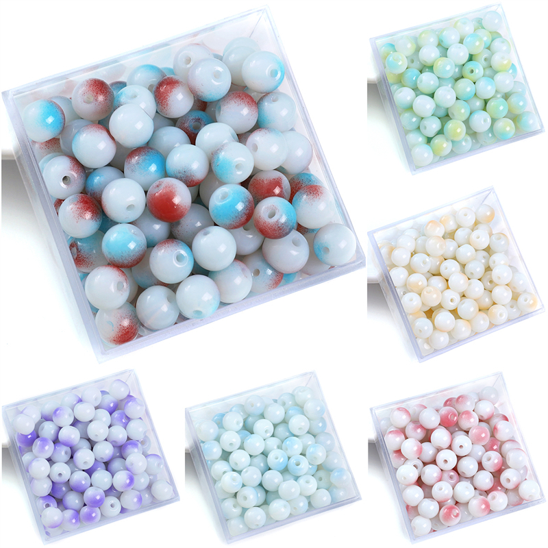 50pcs Porselen Keramik AB Warna Manik-Manik Kaca Protein Bulat Longgar Spacer Beads DIY Gelang Anting Charms Kalung Beads Untuk Membuat Perhiasan