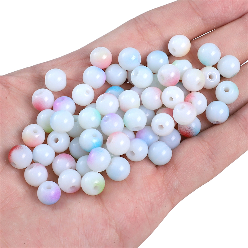 50pcs Porselen Keramik AB Warna Manik-Manik Kaca Protein Bulat Longgar Spacer Beads DIY Gelang Anting Charms Kalung Beads Untuk Membuat Perhiasan