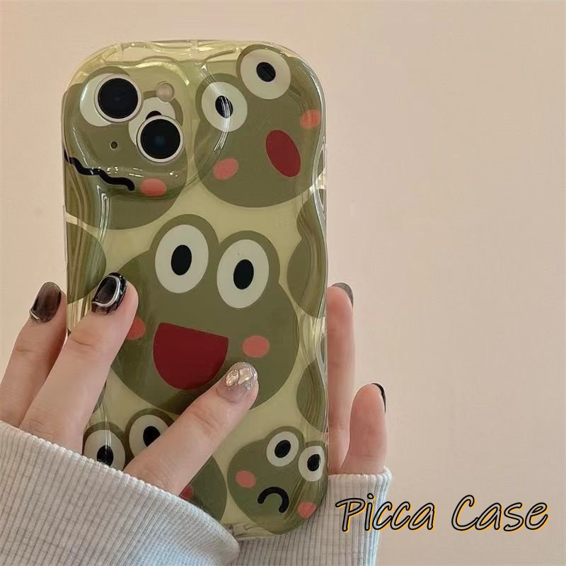 IPHONE Casing Ponsel Kodok Dinosaurus Buaya Kartun Lucu Kompatibel Untuk Iphone14 11 12 13 Pro Max X 7 8 6s 6 Plus XR X XS Max SE 2020 3D Wavy Curved Edge Soft Shockproof Glossy Cover