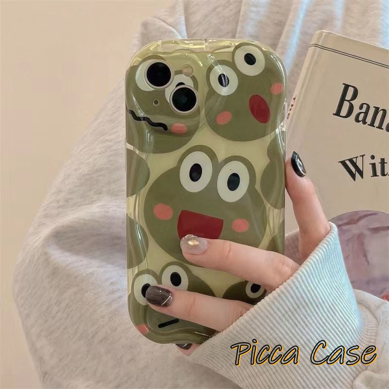 IPHONE Casing Ponsel Kodok Dinosaurus Buaya Kartun Lucu Kompatibel Untuk Iphone14 11 12 13 Pro Max X 7 8 6s 6 Plus XR X XS Max SE 2020 3D Wavy Curved Edge Soft Shockproof Glossy Cover