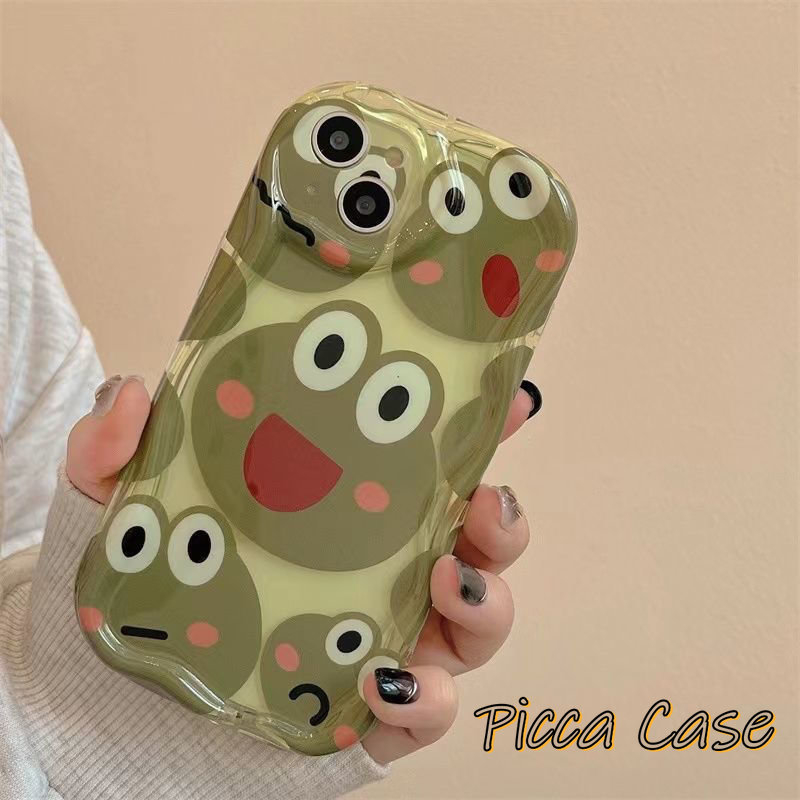 IPHONE Casing Ponsel Kodok Dinosaurus Buaya Kartun Lucu Kompatibel Untuk Iphone14 11 12 13 Pro Max X 7 8 6s 6 Plus XR X XS Max SE 2020 3D Wavy Curved Edge Soft Shockproof Glossy Cover