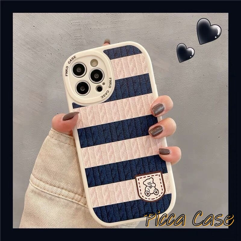 IPHONE Fashion Milk Tea Bear Motif Kotak-Kotak Case Kompatibel Untuk Iphone11 14 13 12 Pro MAX 6 6s Plus Iphone7 8 Plus XR X XS MAX SE 2020kotak Garis Smile Lembut TPU Penutup Belakang