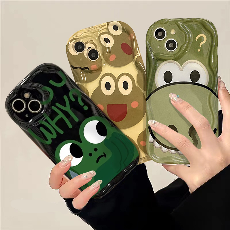 IPHONE Casing Ponsel Kodok Dinosaurus Buaya Kartun Lucu Kompatibel Untuk Iphone14 11 12 13 Pro Max X 7 8 6s 6 Plus XR X XS Max SE 2020 3D Wavy Curved Edge Soft Shockproof Glossy Cover