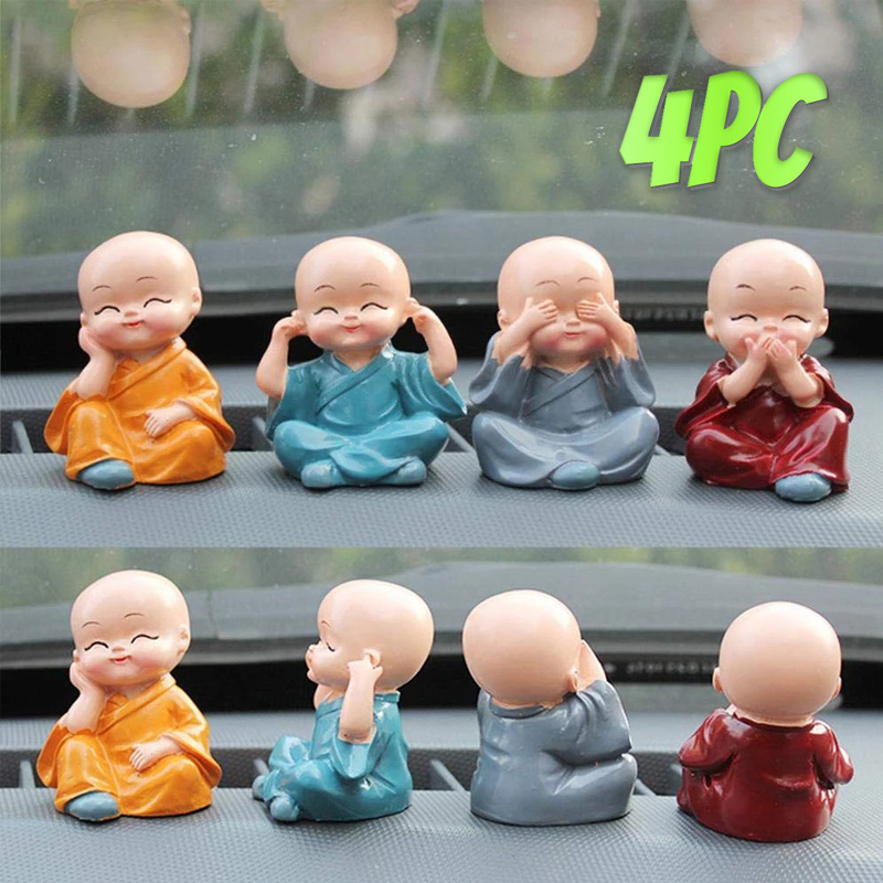 4 Pcs Lucu Empat Bukan Biksu Kecil Set Patung Sage/Kungfu Buddha Patung Monk Kerajinan Tangan/Perlindungan Lingkungan Resin Monks Dekoratif