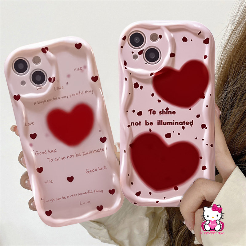 Couple Red Love Heart Doodle Simple English Case For Redmi A1 10C 9C NFC 10A 9A 9T 9 A2 Redmi Note 11 12 11s 8 10 Pro Max 10s 9 POCO M3 3D Wavy Curved Edge Tpu Soft Back Cover