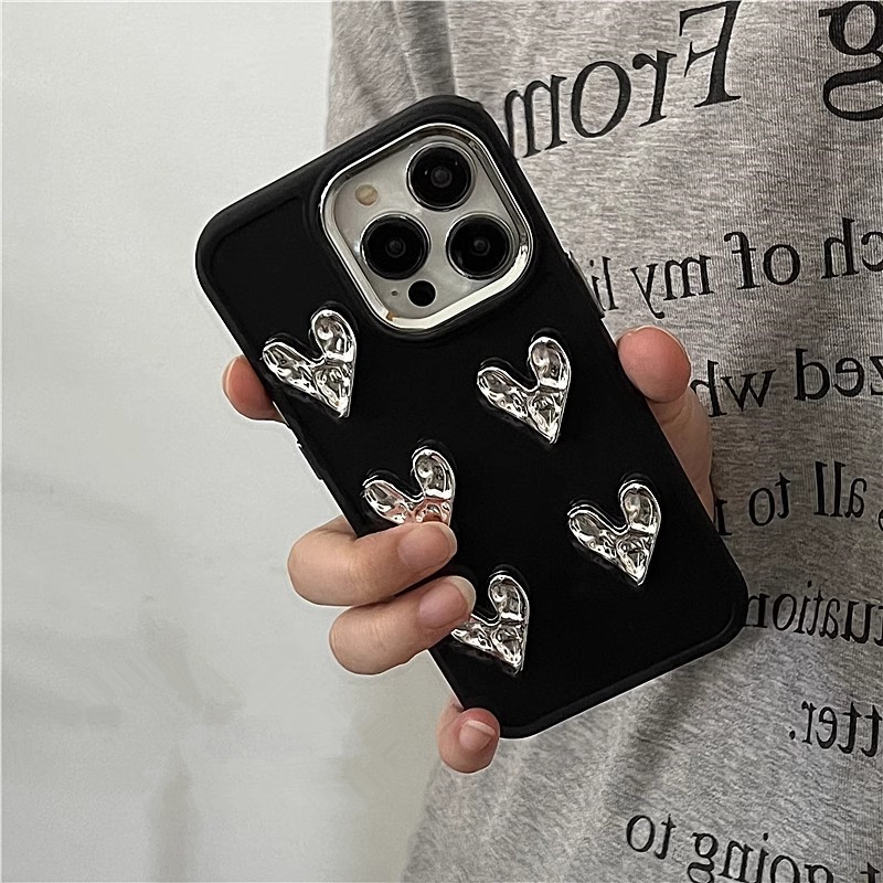 Plating 3D Cinta Hati Case Untuk iPhone 13 Pro Max14 12 11 Silikon Lembut Shockproof Pelindung Bumper Cover