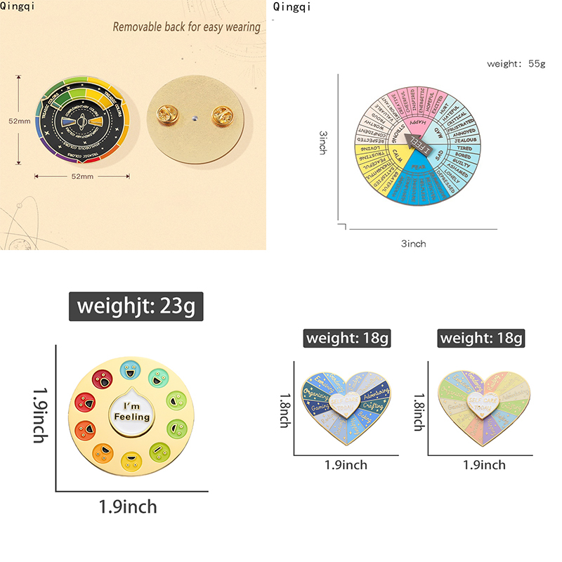 Melingkar Warna-Warni Meja Putar Rolet Enamel Keras Pin Kartun Gajah Kucing Emosi Teks Bros Lencana Lucu I Feeling Badge Perhiasan Hadiah