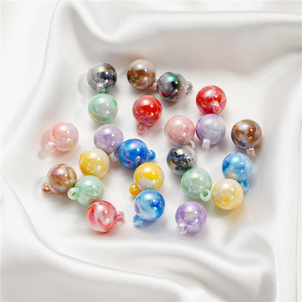 Stkunkka 4pcs /Bag 16mm Acrylic Colorful Round Beads Pendant Smudge Plating Manik-Manik Bulat Warna-Warni Untuk Membuat Perhiasan DIY Gelang Lanyard