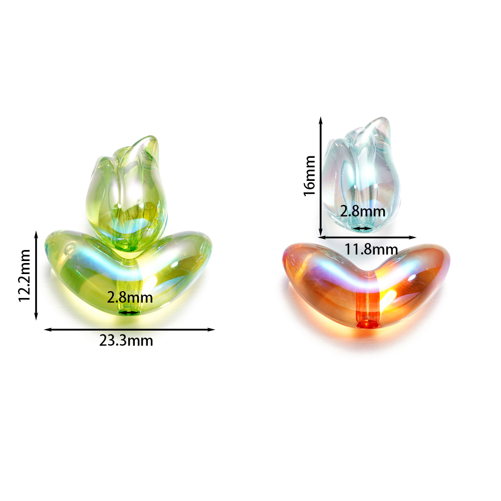 Stkunkka 10-20 Sets/Bag Manik-Manik Tulip Bahan Akrilik Transparan Dengan Daun Bunga Manik-Manik Akrilik Untuk Membuat Perhiasan DIY Kalung Gelang Hadiah Ulang Tahun